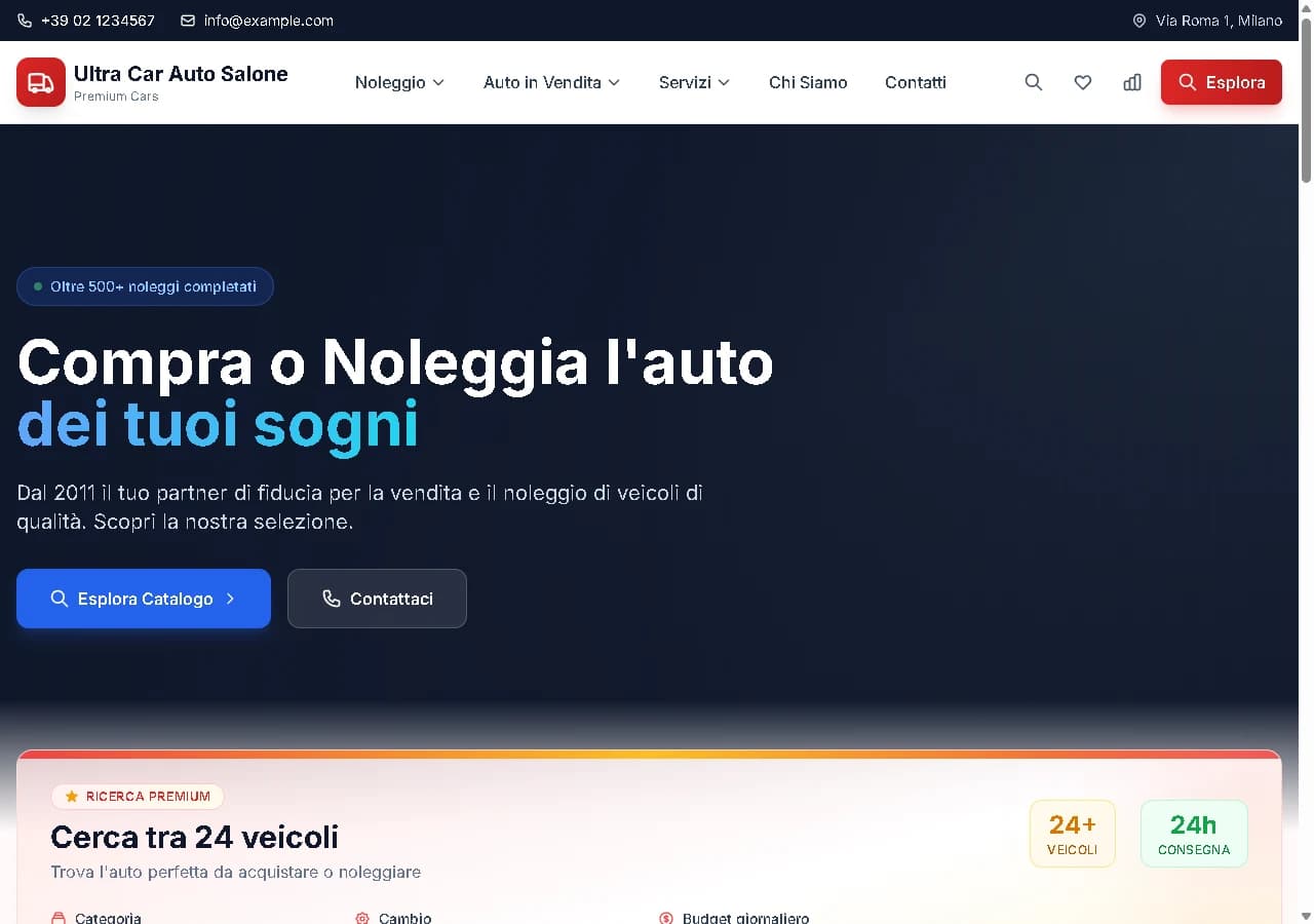 Vitrina publike e UltraCarManager me automjete për shitje dhe qira.